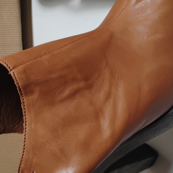 Joie Women's Get On Up In Cognac Leather Wooden Heeled Sandals In Box Sz 7.5 - Picture 9 of 14